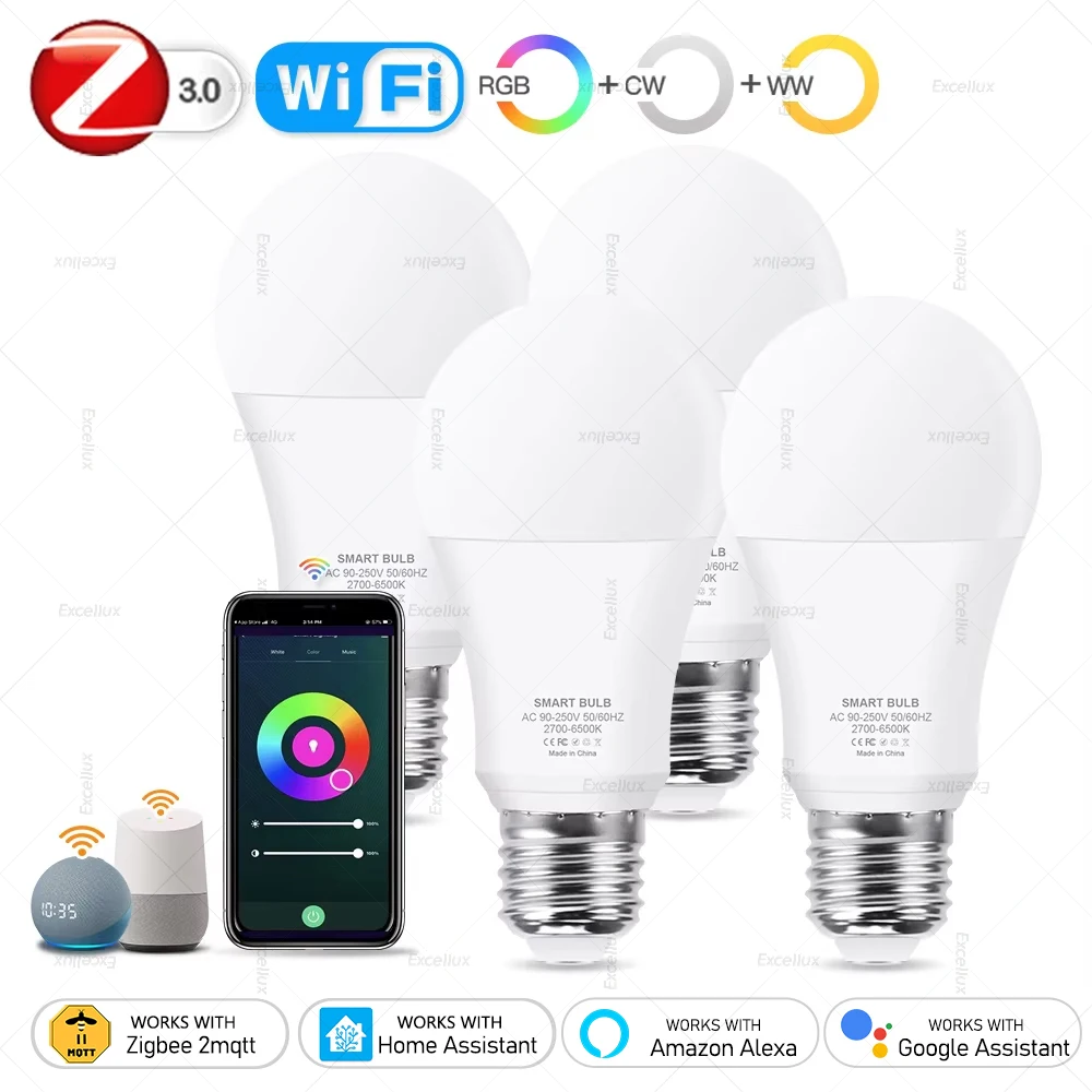 

18W 15W Zigbee Smart Led Light Bulbs WiFi RGB E27 Smart Lamp RGBCW Bulb Lighting Works With Zigbee 3.0 Hub Alexa Google Home Z2M
