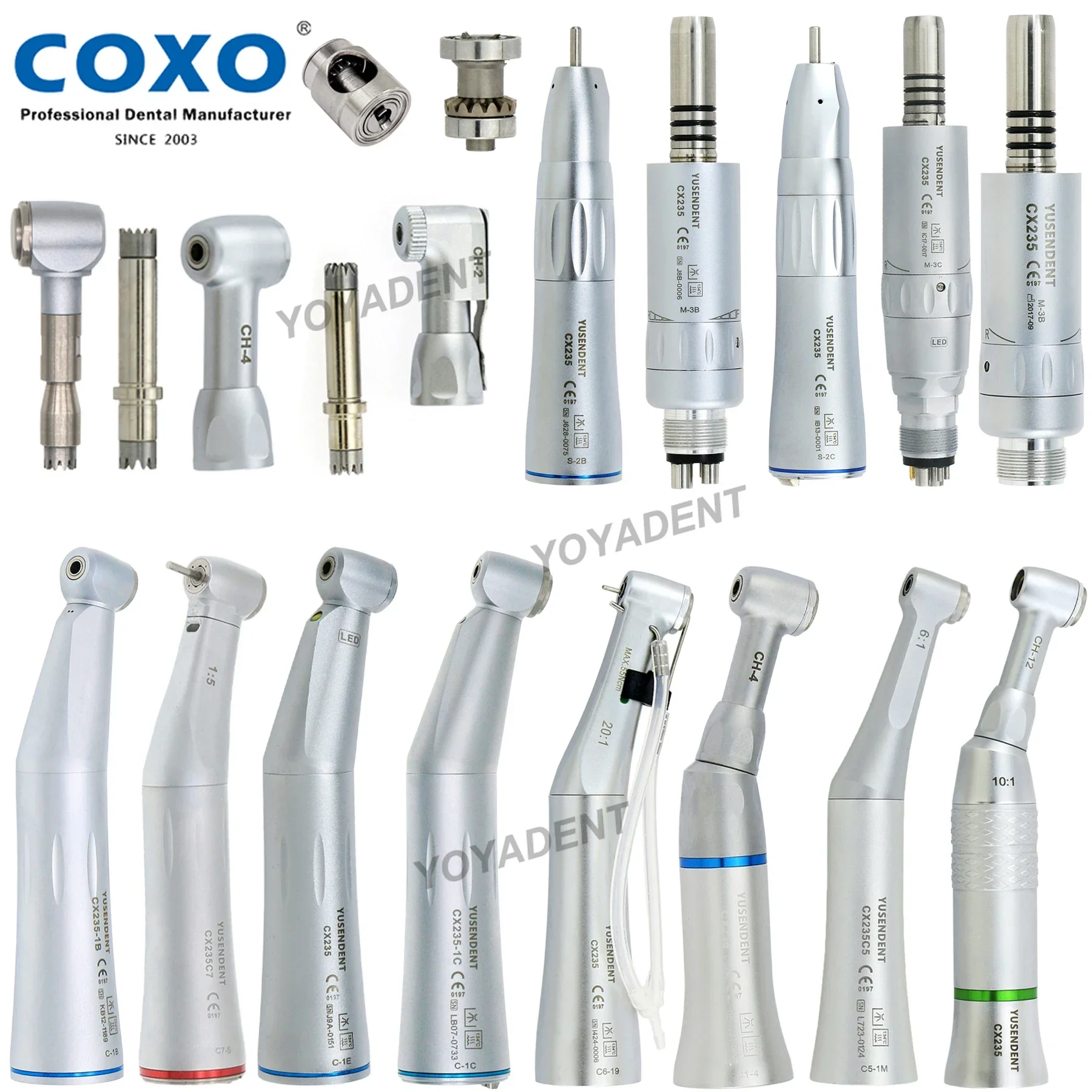 COXO Dental Fiber Optic Low Speed Handpiece Contra Angle Straight Handpiece Reduction/Increase Ratio LED Air Motor Fit KAVO NSK