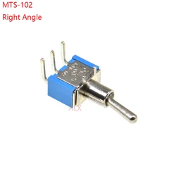 5PCS BLUE MINI MTS-102 RIGHT ANGLE Miniature toggle switch PCB Panel Mount SPDT 3PIN ON-ON power switche 6A/125V 3A/250V MTS102