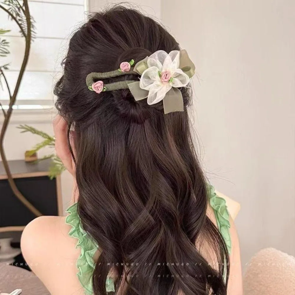 

Fairy Mesh Flower Hair Clip Sweet Girl Fresh Temperamental Straight Claw Duckbill Clips