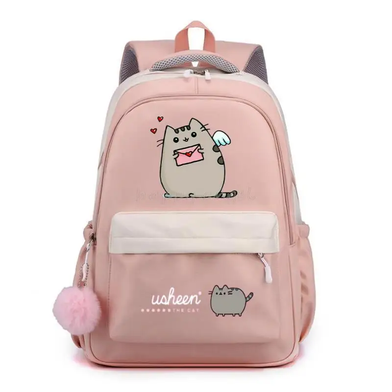 Mode fette Katze Rucksack Pusheen Printe weibliches Nylon einfache große Kapazität einfarbige Schult asche Einsatz Schnalle Laptop Rucksack