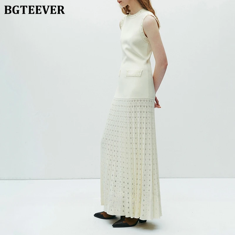 BGTEEVER Sommer Elegantes ärmelloses Damen-Höhlenkleid, stilvolles Paket, Hüftstrickkleid für Damen