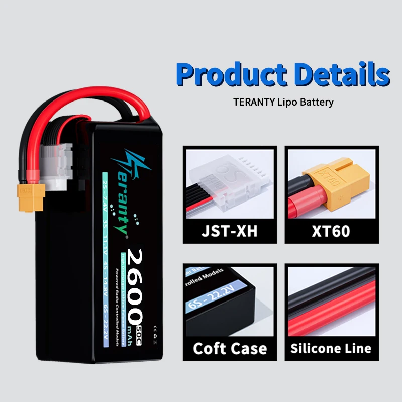 Batería Lipo 6S 22.2V 2600mAh Teranty XT60 para Dron FPV - imagen 3
