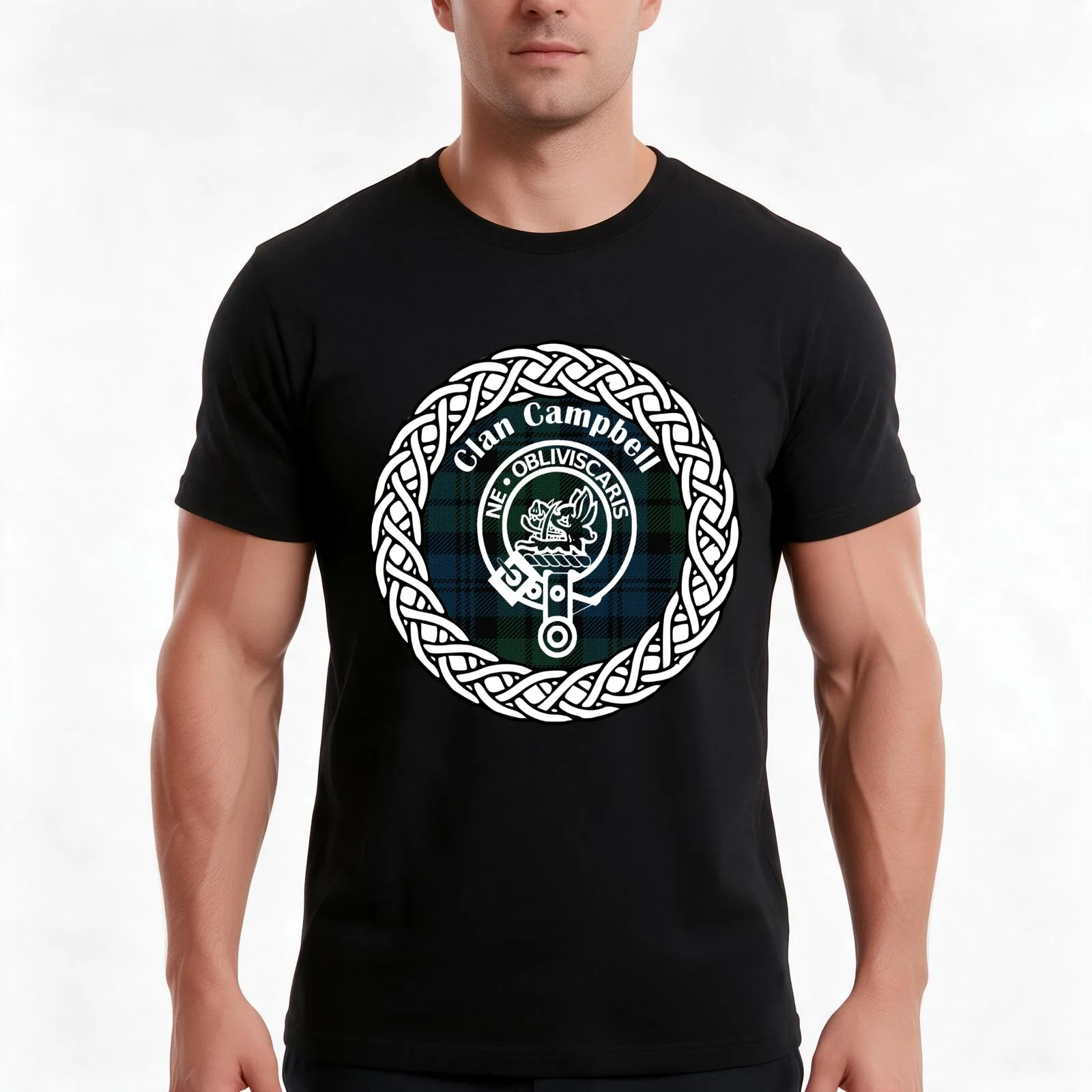 Clan Campbell surname last name tartan crest badge T-Shirt, Summer Casual Cotton Tee, Oversized Streetwear Tops, 100% Cotton