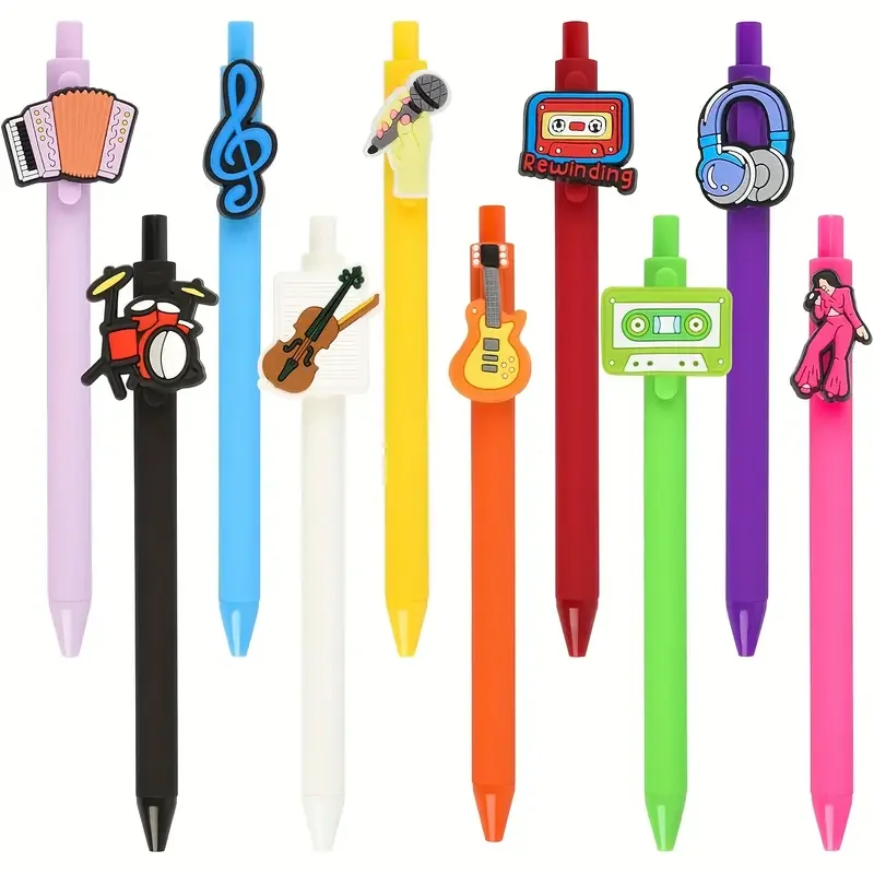 

10 Pcs Fun Music Themed Ballpoint Pens with Cute Musical Patterns for Colleagues Team Staff Fun Office Stationery (Music)