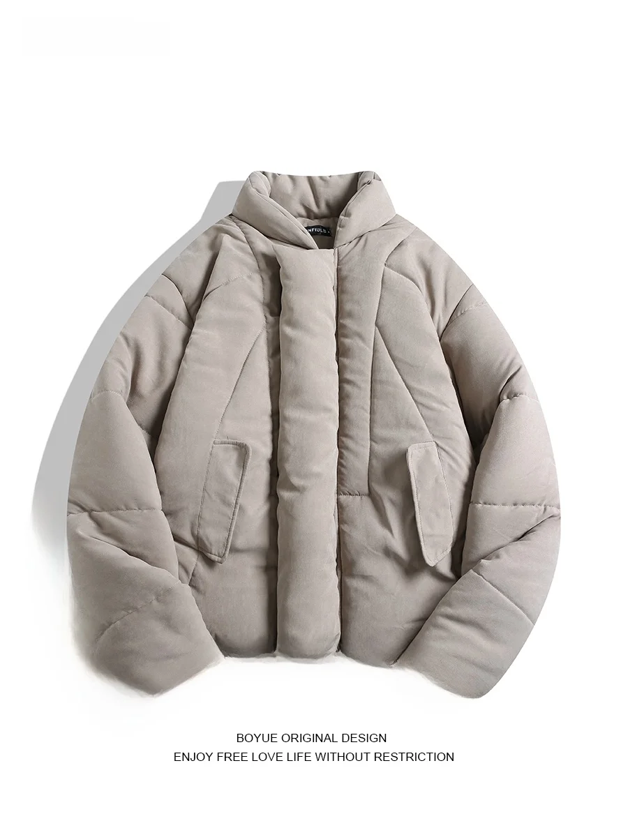 

Boyue American High Street Bread Coat Cotton Jaet Thiened Warm Stand Collar ex Faionable Vintage Sle Long Sve ...