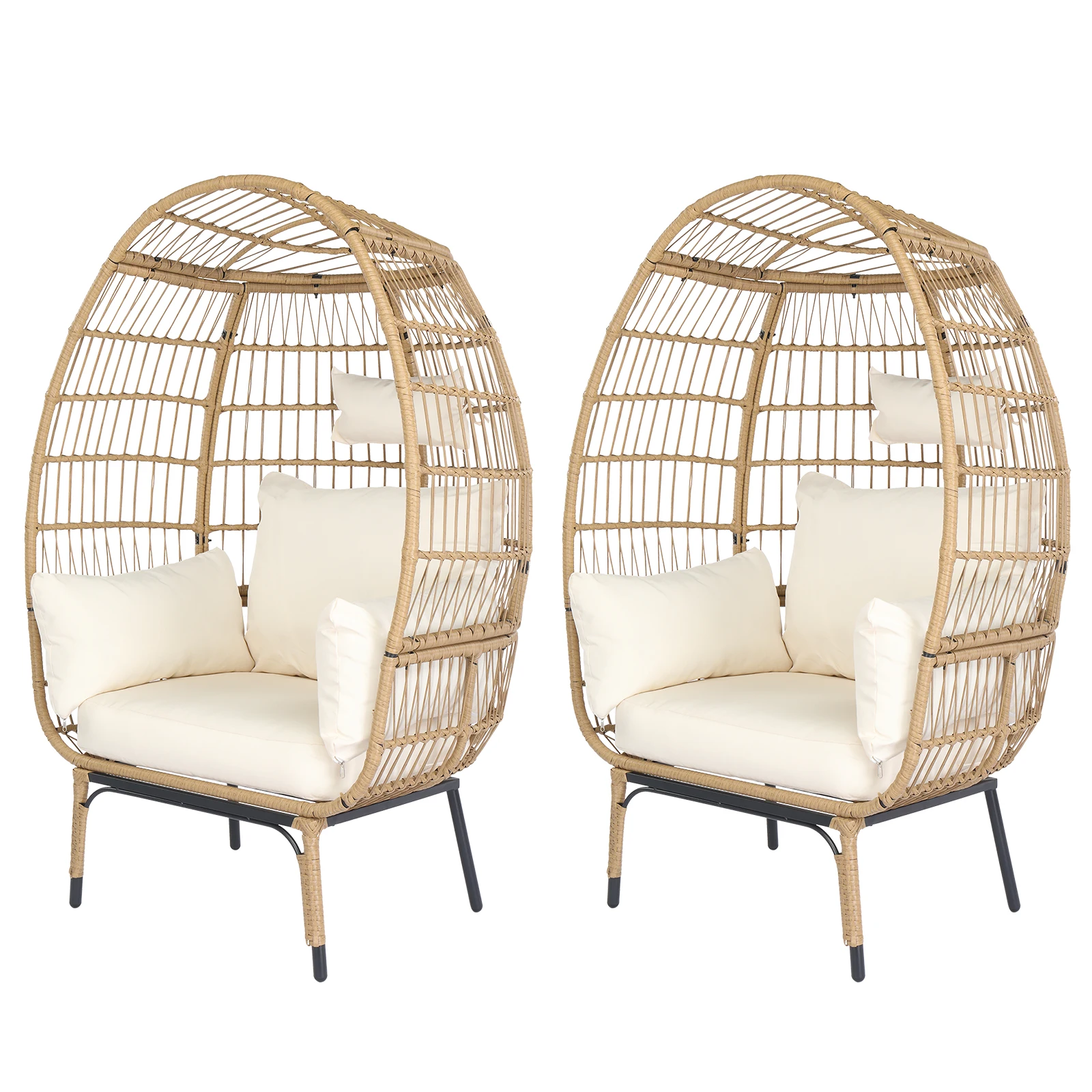 كرسي ويكر إيج، كرسي استرخاء كبير الحجم للاستخدام الداخلي والخارجي مع حامل ووسائد من الروطان البيج ووسادة بيضاء كريمية #6