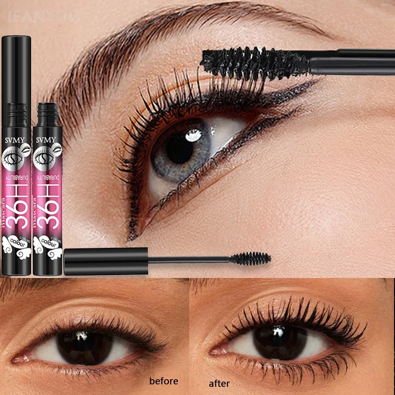 Faser-Mascara, schwarz, dick, lockig, langlebig, wasserdicht, schweißfest, verlängernde Wimperntusche, voluminös, natürliches Augen-Wimpern-Verlängerungs-Make-up