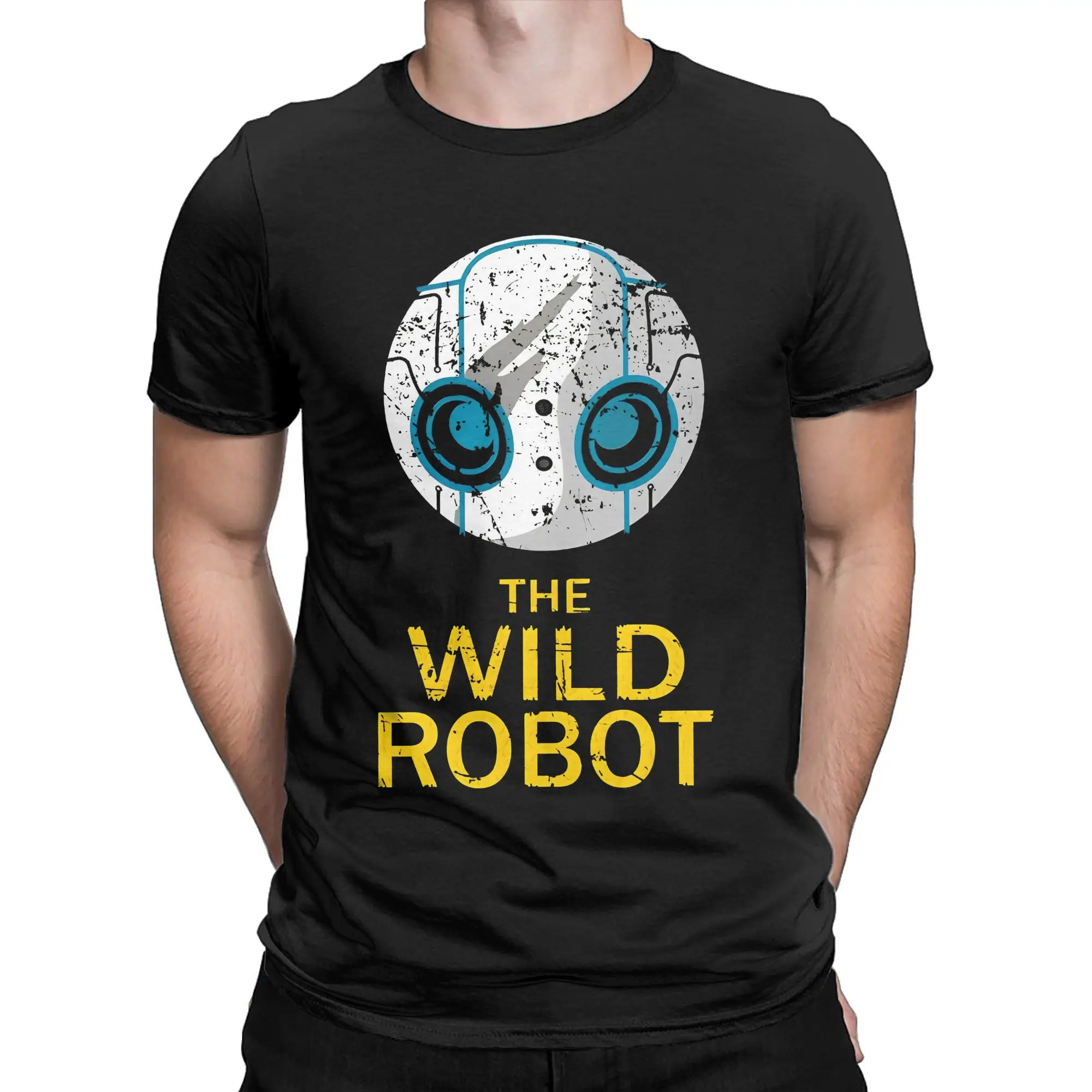 The Wild Robots Vintage Men T Shirt Cartoon Fiction Novelty Tee Short Sleeve Crew Neck T-Shirt 100% Cotton Plus Size Clothes