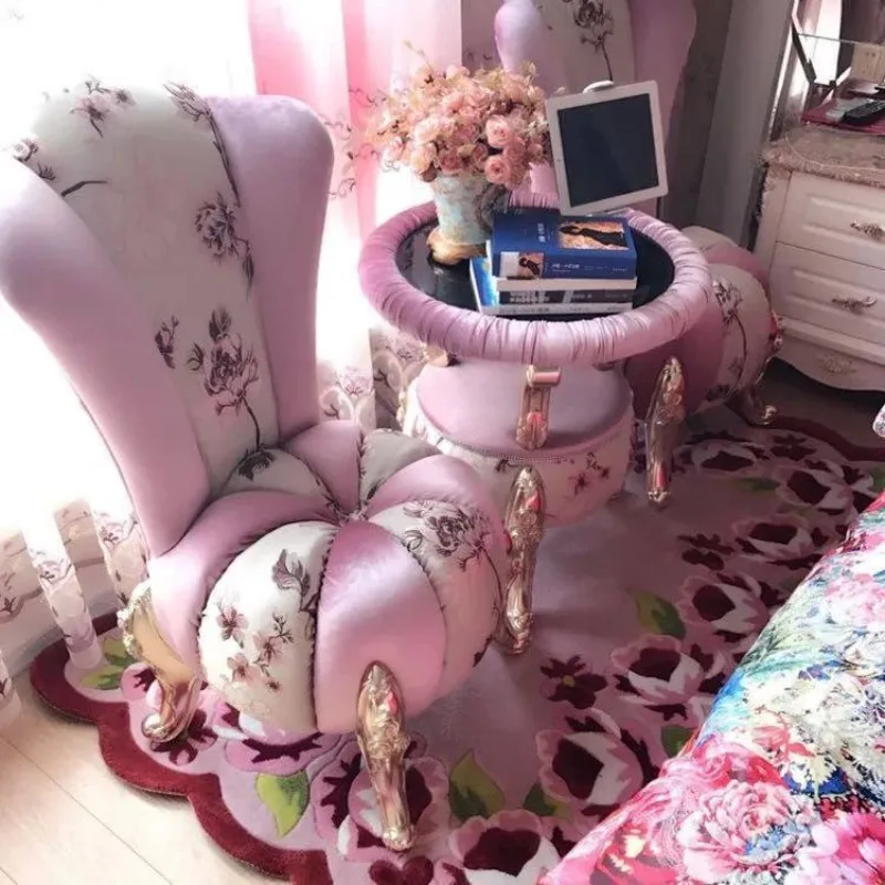 Pink series full set, gathering European-style bedroom solid wood sofa