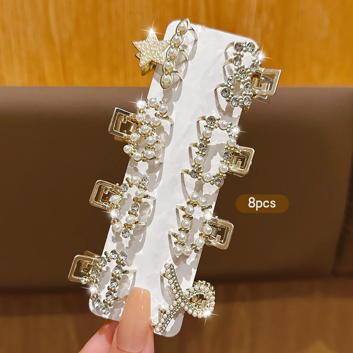 8 alloy rhinestone small hair claws, fashionable and sweet style hair clips suitable for daily use as hair accessories