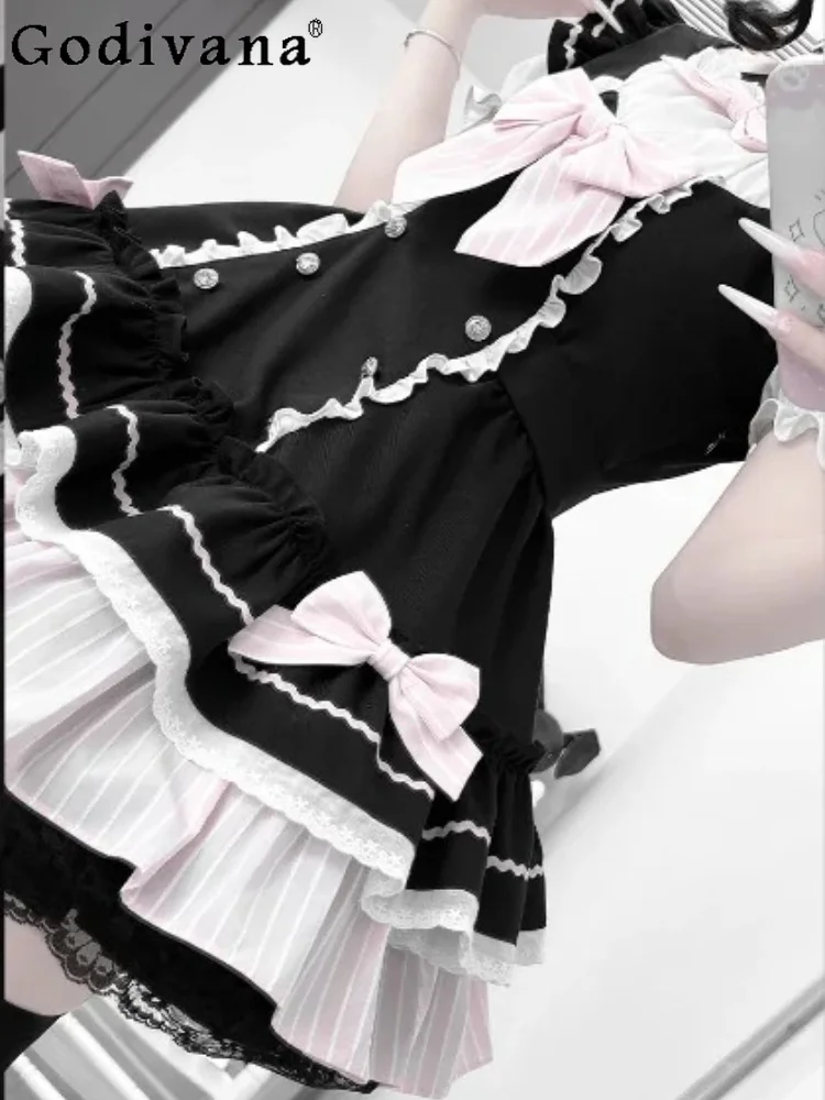 Elegant Lolita Cute Girl Short Sleeve Square Neck Dress Cake Dress Summer Fashion Versatile Age Reduction Party Maid Dresses