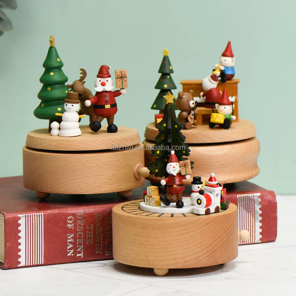 

Wonderful Christmas Santa Claus Wooden Musical Boxes With Wind Up Mechanism For Gifts