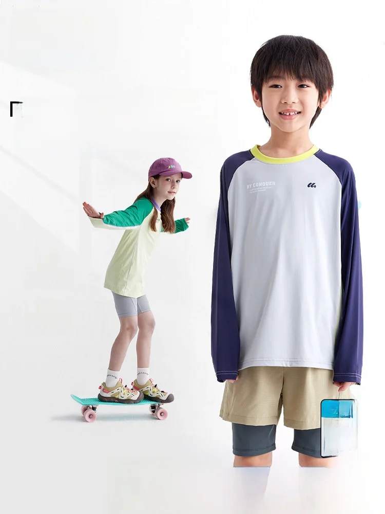 

Purrfect Diary Children's Cool Feeling Ice Skin Long Sleeve round Neck Sun Protection T-Shirt Casual Style Polyurethane Fiber