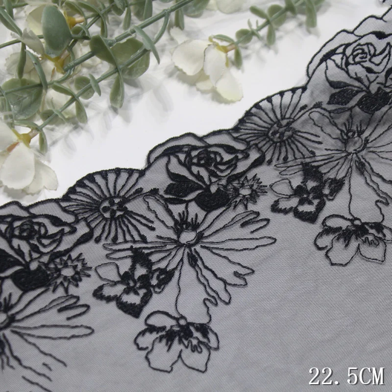 42Yards Black Floral Embroidery Lace Skirt Hem Sewing Craft DIY Apparel Fabric Wedding Sleeve Lace Garment