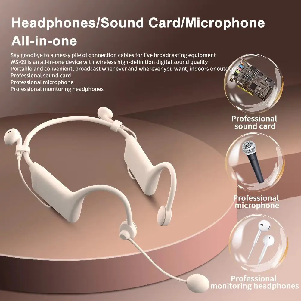 

Wireless Bluetooth 5.0 Live Sound Card Headset Live Streaming Integrated Hanging Ear Mic Earbuds Live Streaming OWS Earhook