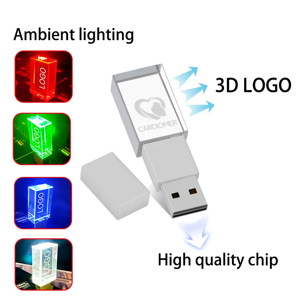 10pcs/Lot usb2.0 flash drives (Free LOGO) Fashionable Crystal Style Flash Pen Drive 4GB 16GB 32GB 64G 128G Gift LED Pendrive 8GB