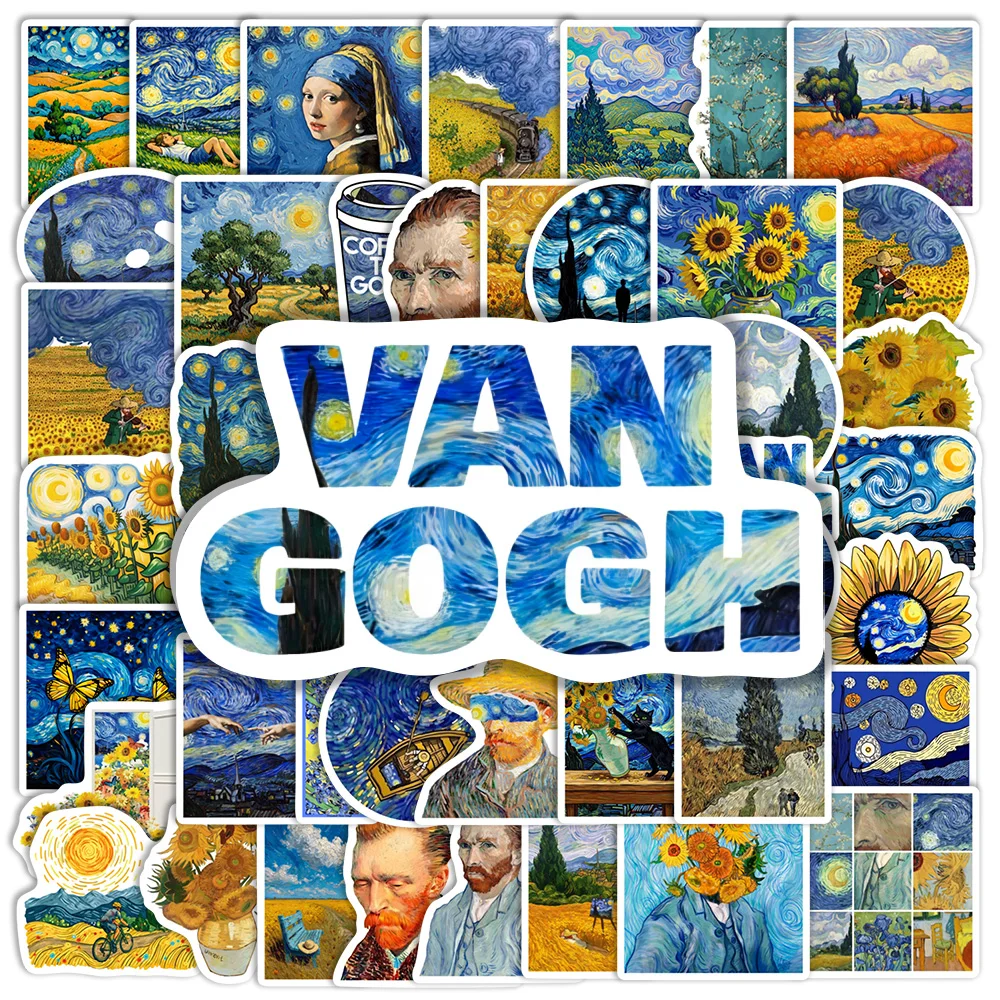 Aesthetic Van Gogh Style Sticker Starry Night Waterproof Vinyl Decal for DIY Journal Scrapbook Laptop Phone Luggage Bottle Decor