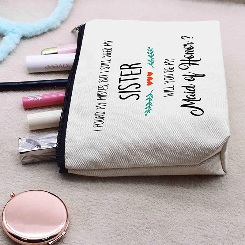 Will You Be My Maid of Honor Bridesmaid Makeup Bag Bridal Shower wedding Bachelorette Party Sister Friend Proposal Gift present