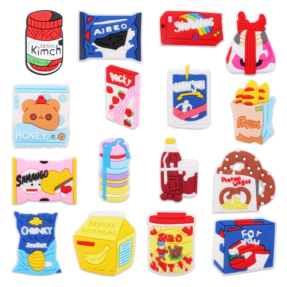 1-16PCS PVC Shoe Charms Food Pickle Biscuit Honey Bread Buckle Clog Wristbands Decoration for Bands Accessories Holiday Present