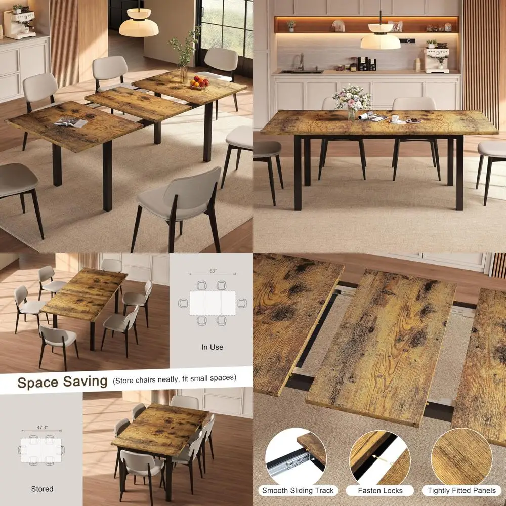 مقاعد طاولة طعام قابلة للتوسيع 4-6، 63 طاولة مطبخ معاصرة، أثاث غرفة طعام ريفي لتناول الطعام، المطبخ، المكتب، Livi