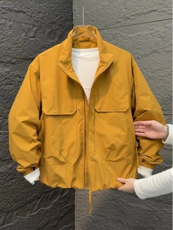 

Slim Fit Workwear Jaet Zipper Collar Men's Large ket Trendy Outerwear Casual Sle Windproof Youth ular Autumn Jaet