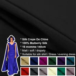 SILK CREPE DE CHINE 140cm width 16momme 100%Natural Silk Dress Fabric crepe de chine silk Wedding Fabric MOQ 1 meter Wholesale