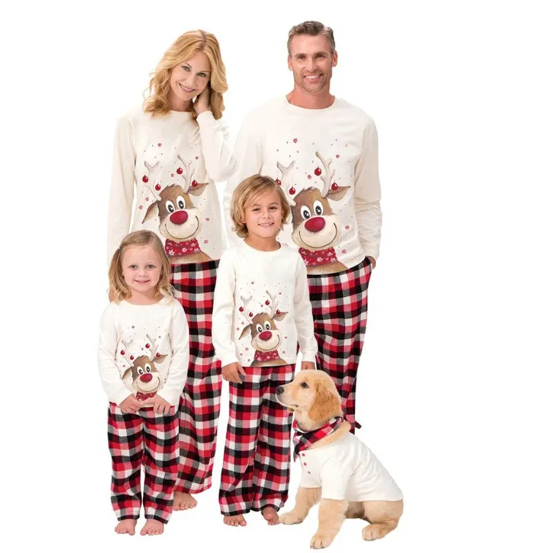 

Christmas Family Matching Pajamas Set with Reindeer & Polar Bear Prints, Festive Xmas Loungewe
