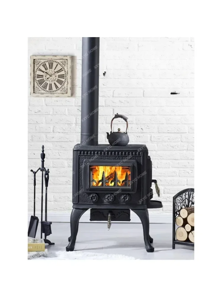 Wood-Burning Cast Iron Fireplace Real Fire Heating Stove Household Roasting Stove Support Afterburning