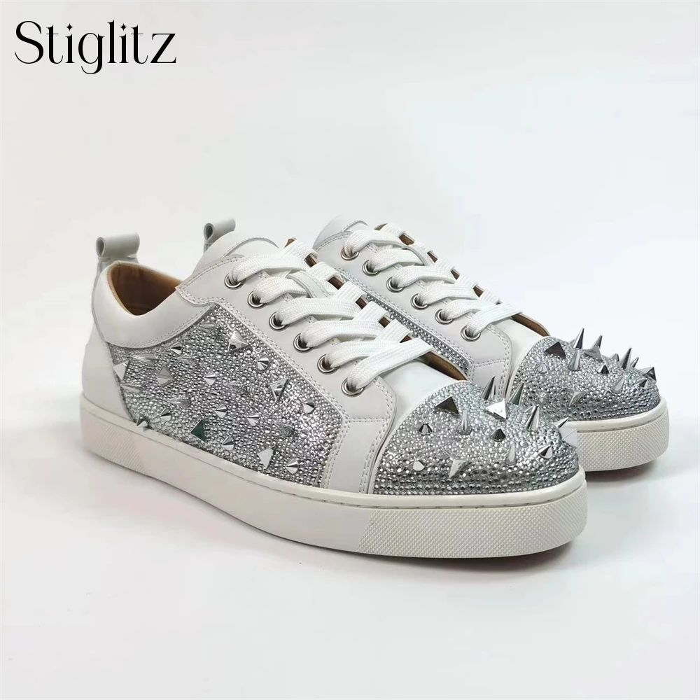 

Luxurious Rhinestone Studded Sneakers Designer Style Handmade Casual Shoes Lace-Up Comfortable Flats Custom Color Daily Footwear