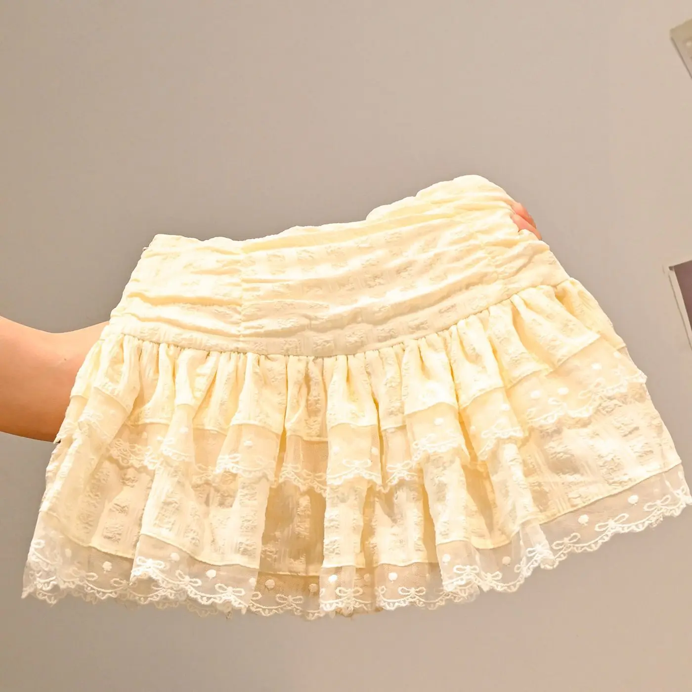 Ballet Style Lace Trim Cake Short Skirt Women's Soft Sister All Match Super Popular Puffy Skirt Sweet Pure Desire A-Line Half...