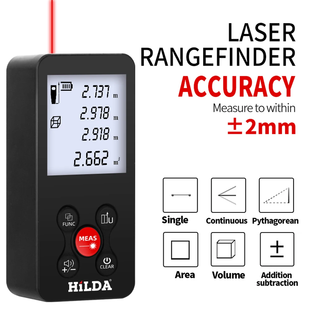 HILDA 50/100/120M Laser-Entfernungsmesser, rotes/grünes Licht, Laser-Entfernung, digitales Klebeband, wiederaufladbar und messbarer Winkel, Lasermaß – Detail 11