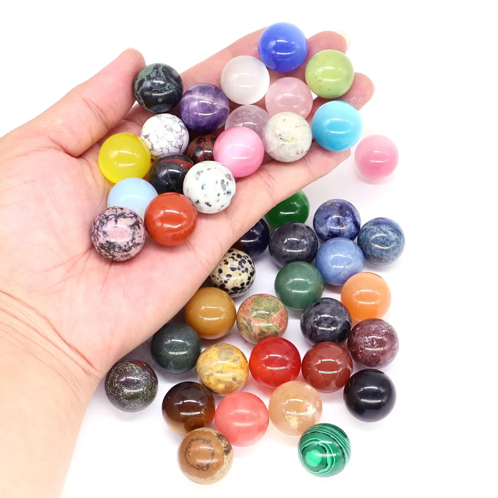 20mm Crystal Round Ball Natural Stone Amethyst Rose Quartz Non-Porous Gemstone Bead Sphere for Necklace Bracelet Making Jewelry