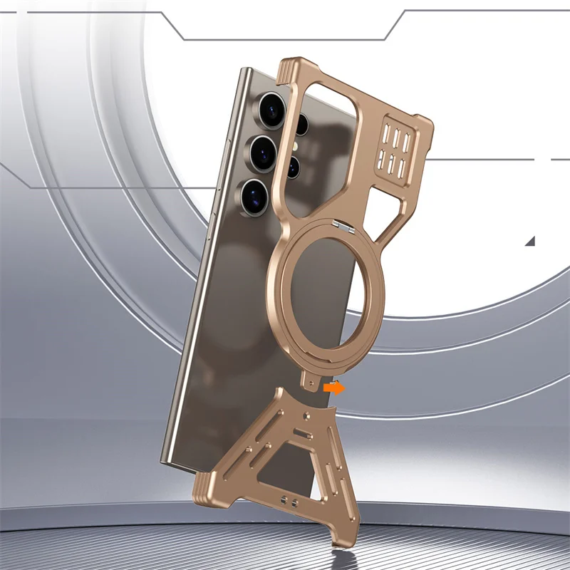 For Samsung Galaxy S23 S24 S25 S26 Ultra Aluminum Alloy Magnetic 360° Bracket Phone Case Metal Heat Dissipation Shockproof Cover