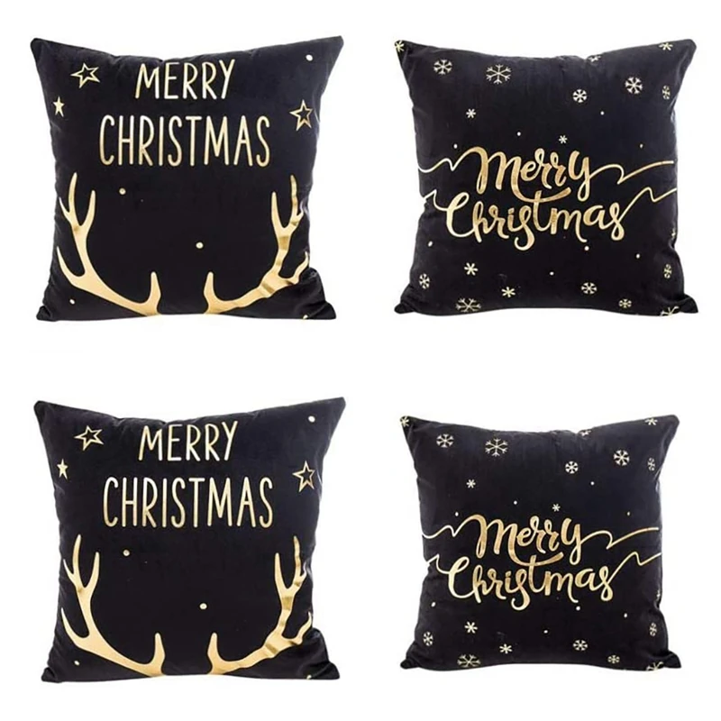 

4Pcs Black Christmas Bronzing Throw Pillow Cushion Cover 45X45CM