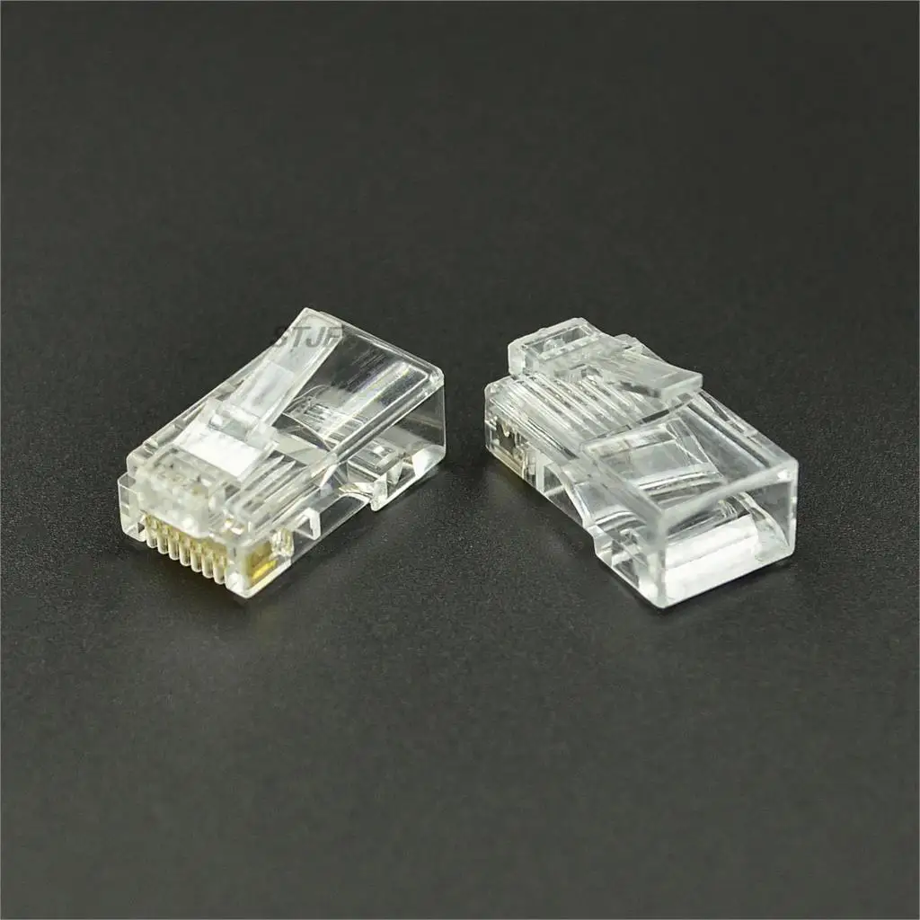 wholesale 100pcs RJ48 RJ-48 Modular Plug Stranded 10P10C Round Cable Connector