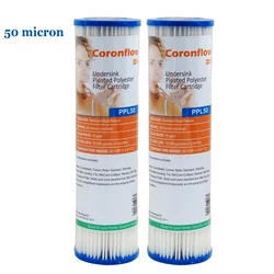 Coronwater-cartucho de filtro de agua de poliéster plisado, sedimento de alto flujo de 50 micras para filtro de agua, 2,75 pulgadas