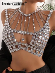 Sexy see through metal rhinestone corset crop top women clothing summer body halter tank top nightclub hotwife beach party tops