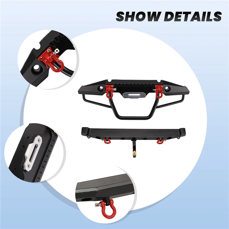 B49B-Metal Front/Rear Anti-Collision Bumper With LED Light For 1:10 RC Crawler Car TRX-4 Axial SCX10 SCX10-II 90046 90047