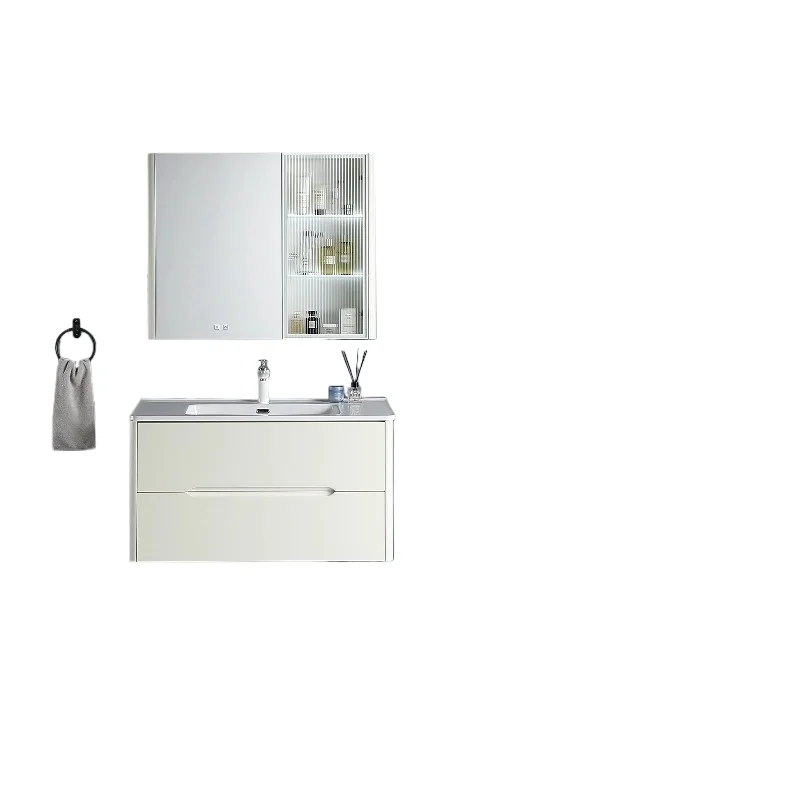 

Современный прямоугольный светодиод, умный шкаф для ванной комнаты, деревянный туалетный столик с медной отделкой