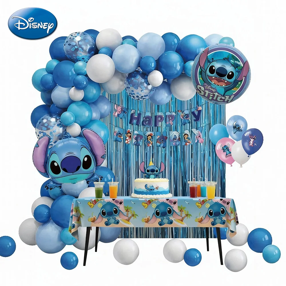 Ensemble de ballons point sous licence officielle Disney, 73 pièces, guirlande de ballons bleu de dessin animé mignon, nappes de décoration, cadeau de fête d'anniversaire