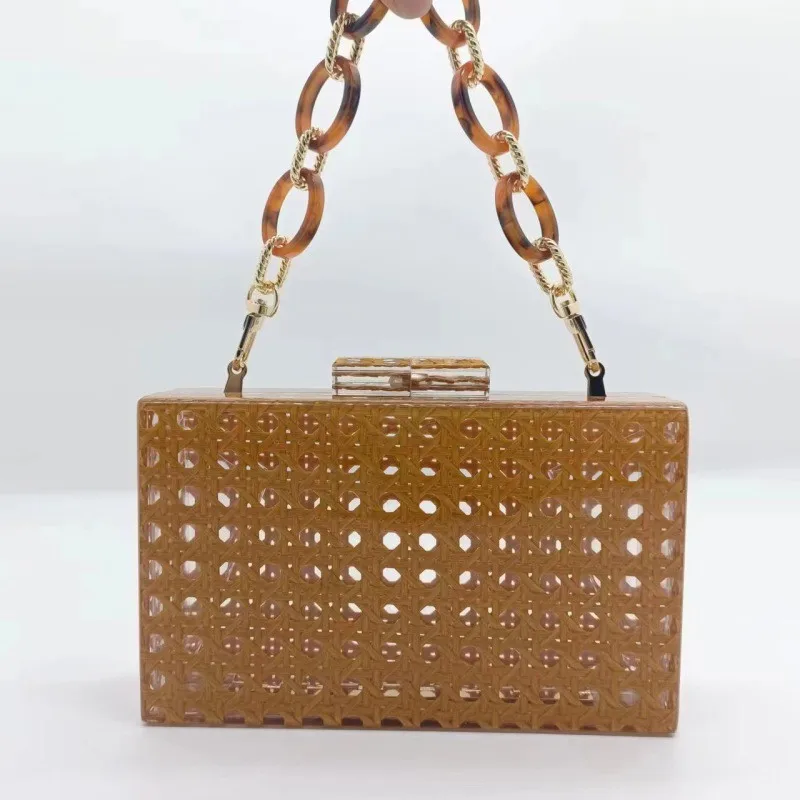 Clutch One Shoulder Diagonal Wedding Fashion Womens Fresh Bags 2023 New Hot Selling Rattan Acrylic Dinner Small Square Bag