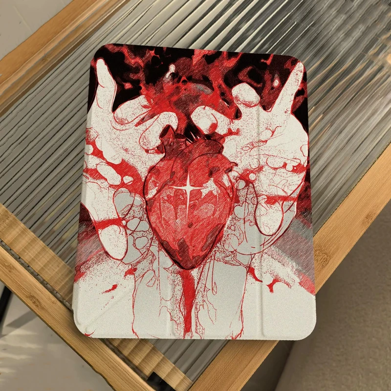 Retro Dark Wind Red Heart Personalized Illustration For IPad Case iPad 10 9 8 7 2020 Air5 4 3 2 Pro 11 Mini Y-Fold Tri Fold Case