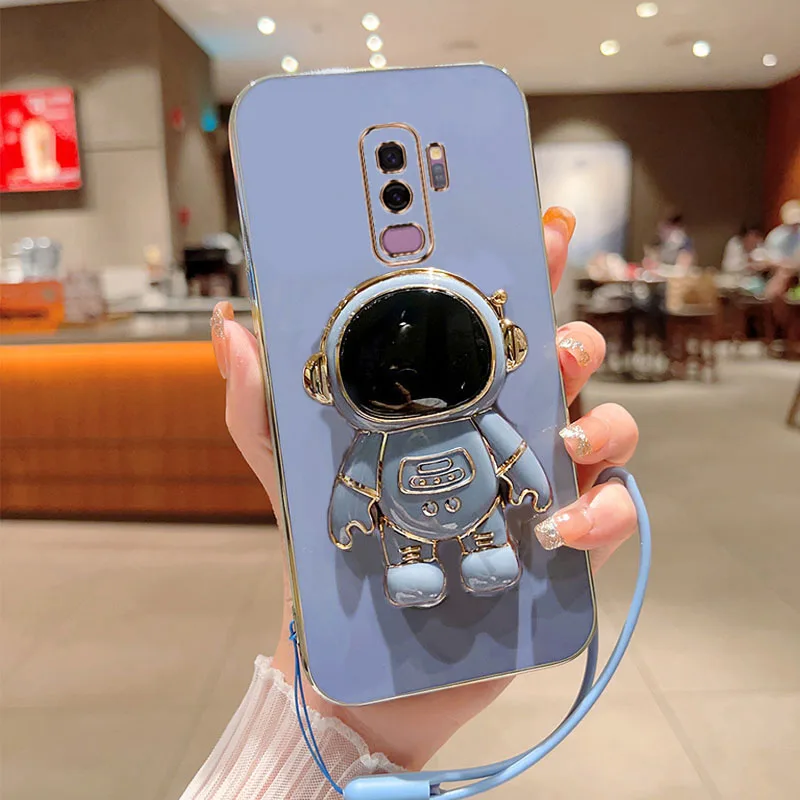 Luxuriöse, quadratische, glänzende TPU-Handyhülle für Samsung Galaxy S9 Plus S9plus, niedliche Standhülle aus weichem Silikon