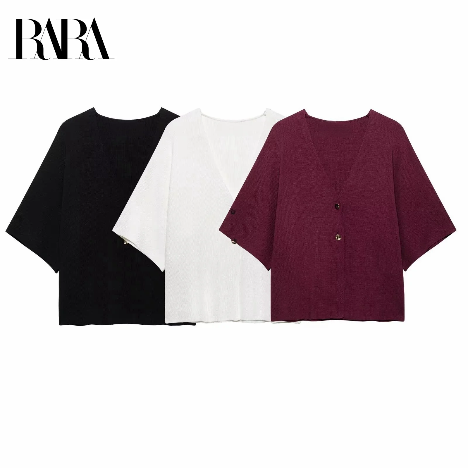 

RARA 2025 Womens V Neck Short Sleeve T Shirt Button Detail Design Comfortable Fabric Stylish Fit for Daily Casual Wear