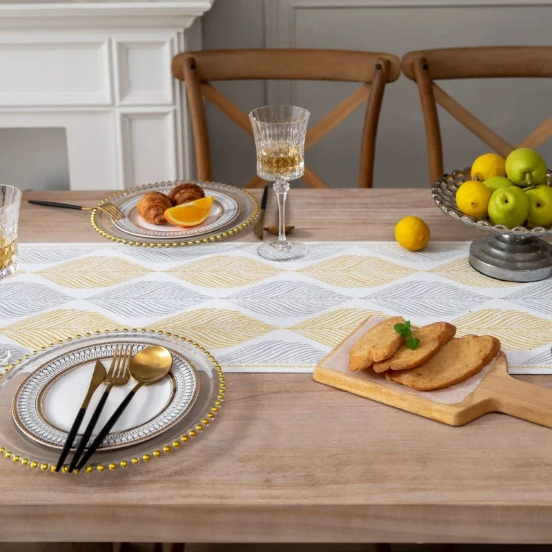 مفرش طاولة من قماش الجاكار الفاخر مع شرابات متعددة، ديكور غرفة الطعام للمطبخ وطاولة الطعام وديكور العطلات #3