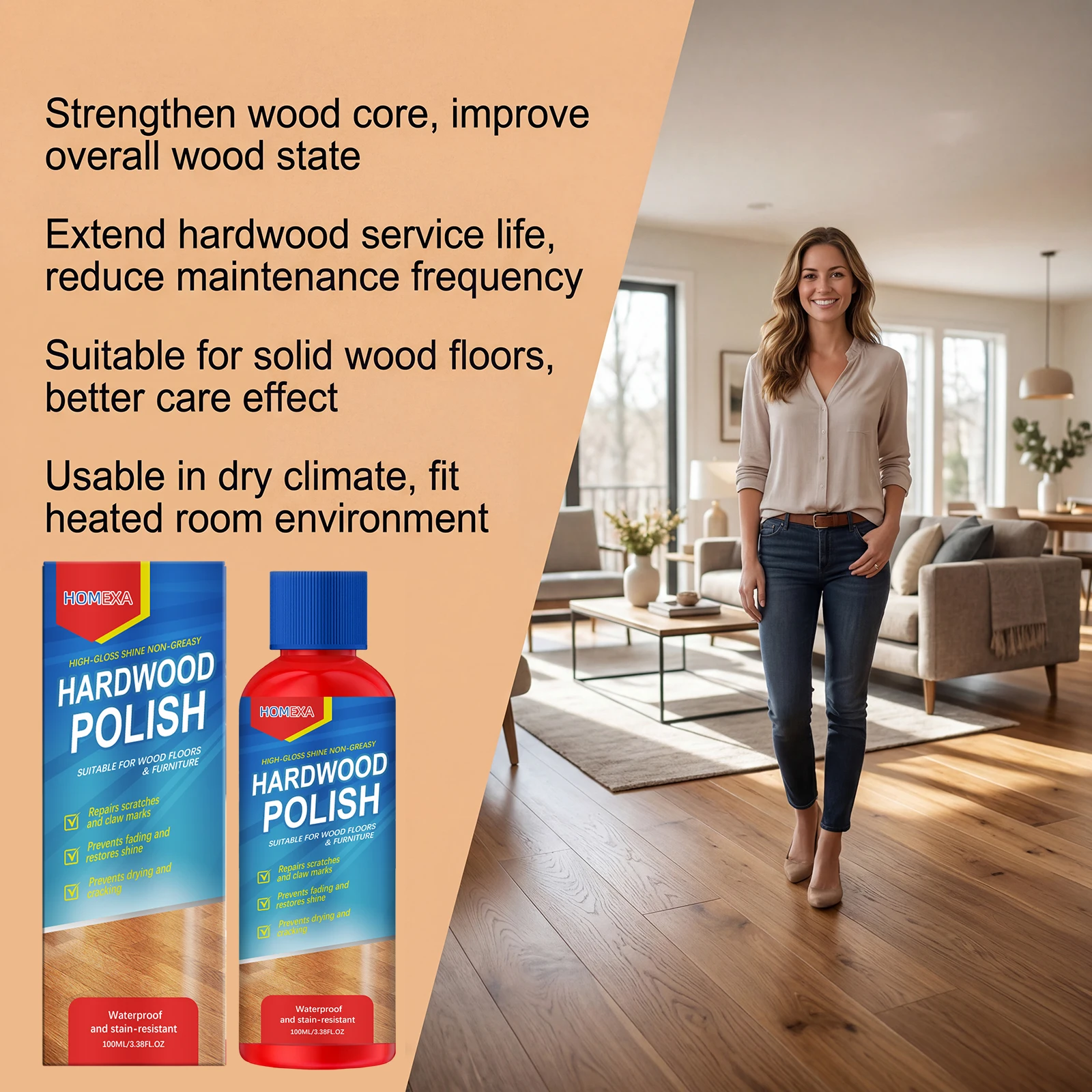 Hardwood Care Polish - Daily Scratch Repair, Smooth Shine, Floor Maintenance and Long-Lasting Protection for Wooden Floors