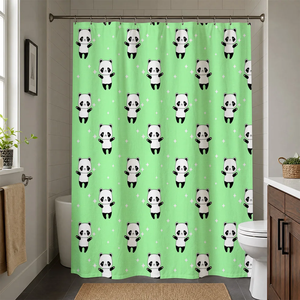 Cute Panda Shower Curtain Waterproof Bathroom Decor Green Cartoon Print Novelty Liner for Bathtub Shower Room Accessories Home D