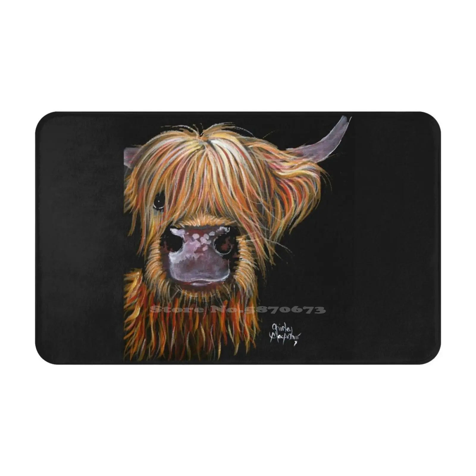 Scottish Hairy Highland Cow 'Henry' By Shirley Macarthur Soft Cushion Car Home Carpet Door Mat Country Animal Snort Oink Nosey