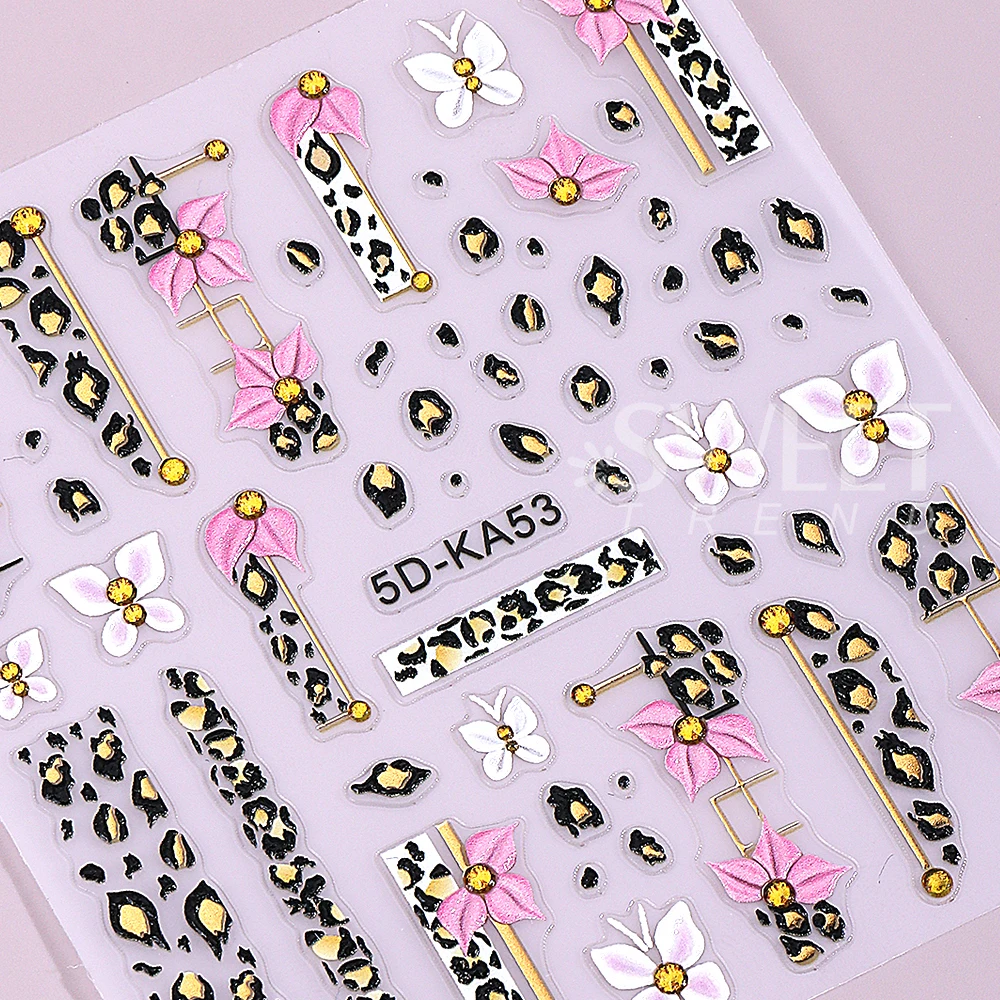 5D ليوبارد طباعة زهرة مسمار الفن ملصقات ذاتية اللصق فراشة الهندسة الأزهار مسمار الشارات مانيكير زينة مستلزمات الأظافر